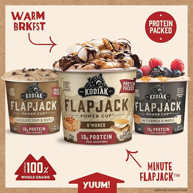 Kodiak Cakes Protein Pancake On The Go Flapjack Cups Mix; Buttermilk, Chocolate Chip, & S’mores Variety Pack