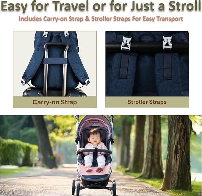 Baby Diaper Bag Backpack - Large Bag for Boys & Girls, with Changing Pad & Pacifier Case, Large Capacity with Insulated Pockets, Waterproof, with Stroller Straps, Unisex - Navy Blue