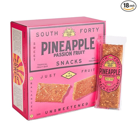 South 40 Snacks Tropical Pineapple Passionfruit Fruit Bar, just 2 Ingredients, Real Dried Fruit Leather (35g Bar, Pack of 18)