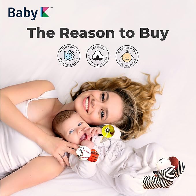 BABY K Baby Rattle Socks & Wrist Toys (Set K) - Newborn Toys for Baby Boy or Girl - Brain Development Infant Toys - Hand and Foot Rattles Suitable for 0-3, 3-6, 6-12 Months Babies