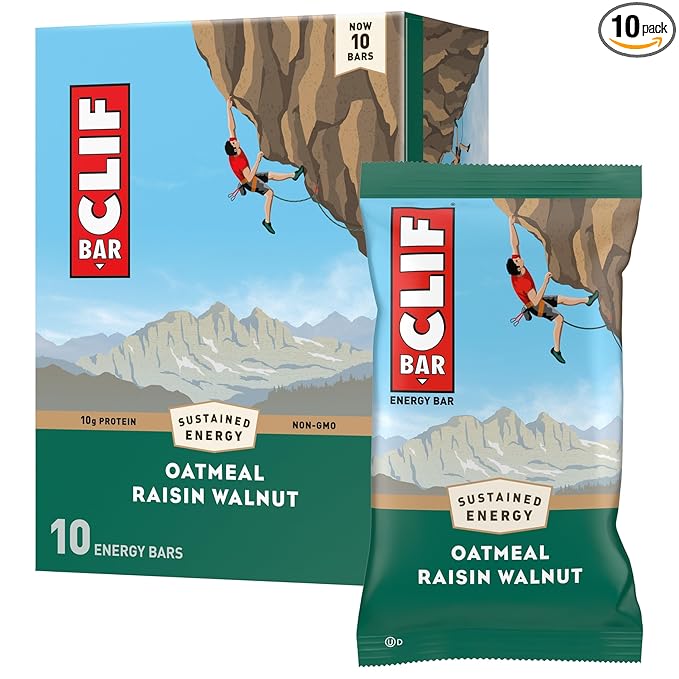 CLIF BAR - Oatmeal Raisin Walnut - Made with Organic Oats - Energy Bars - Non-GMO - Plant Based Protein Bars (10 Pack)