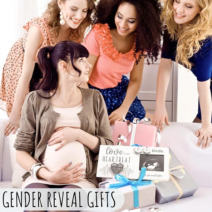 Baby Sonogram Picture Frame with Countdown Weeks - Standard 4"x3" Ultrasound Photo - Pregnancy Announcements Ideas - Gender Reveal Baby-Shower Gift - New Mom Expecting Parents to Be Keepsake Gifts