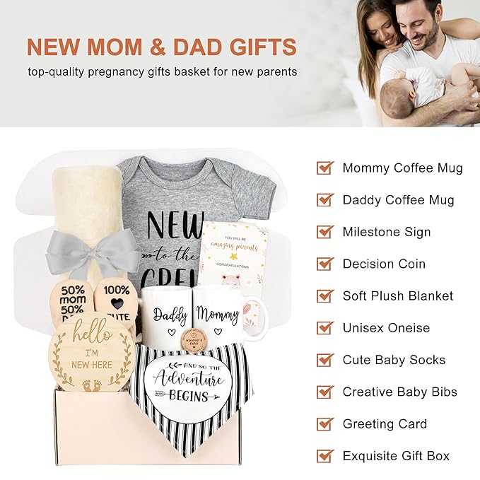 New Parents Gifts for Couples 2024 2025, Pregnancy Gifts for New Mom and Dad, First Time Mom Gifts Basket, Expecting Parents to Be Gift for Baby Shower, Gender Reveal
