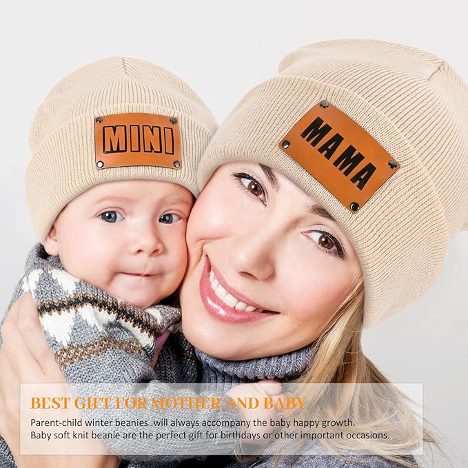 Parent-Child Beanie Hat,Mother & Baby Daughter/Son Winter Warm Knit Hat,Kids Soft Beanie Cap