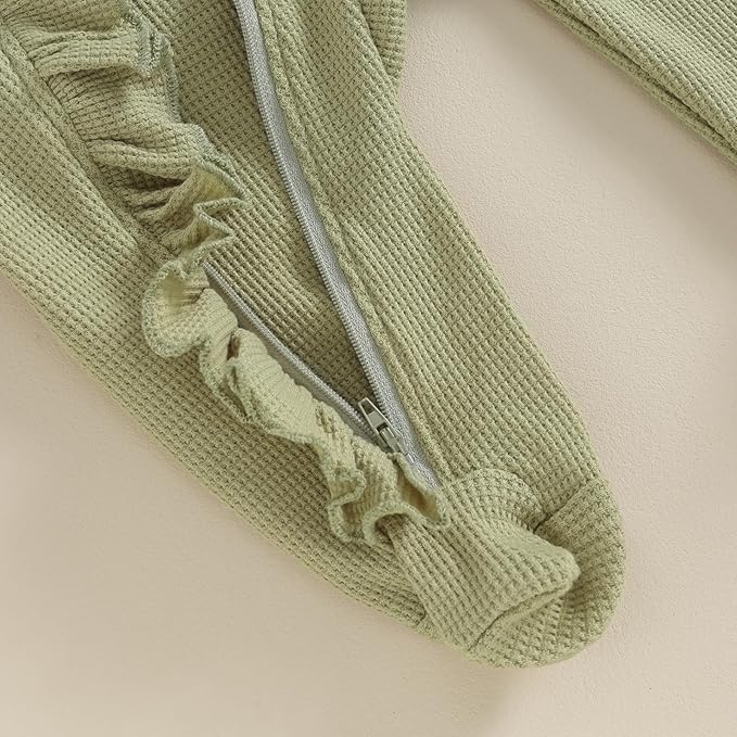 Newborn Girl Clothes Baby Girl Coming Home Outfit Zipper One-piece Outfits Ruffle Footie Bodysuit Jumpsuit Headband