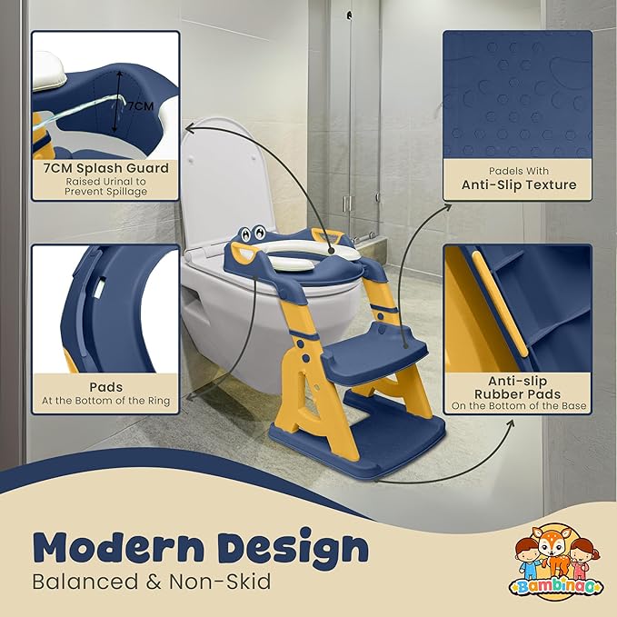 2-in-1 Cushioned Potty Seat with Ladder – Foldable Toddler Toilet Seat & Toddler Step – Step Up Potty Chair With Splash Guard for Boys & Girls – Toilet Training for Kids Aged 2-8