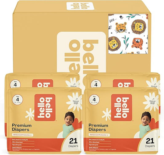 Hello Bello Diapers, Size 4 (22-37 lbs) Wild Cats, 84 Count Value Pack of Premium Disposable Baby Diapers, Hypoallergenic with Soft, Cloth-Like Feel