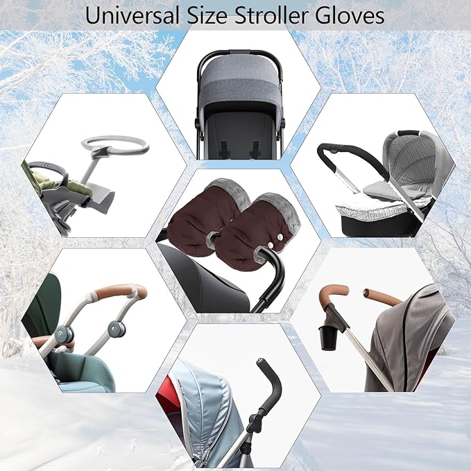 Baby Stroller Gloves, Extra Thick Stroller Hand Muff Winter Waterproof Stroller Mittens Universal Anti-Freeze Gloves for Parents Caregivers Carriage (Coffee)
