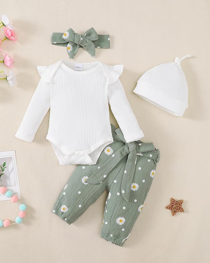 Renotemy Newborn Baby Girl Clothes Outfits Infant Romper Ruffle Floral Pants Cute Toddler Baby Girl Clothes Set