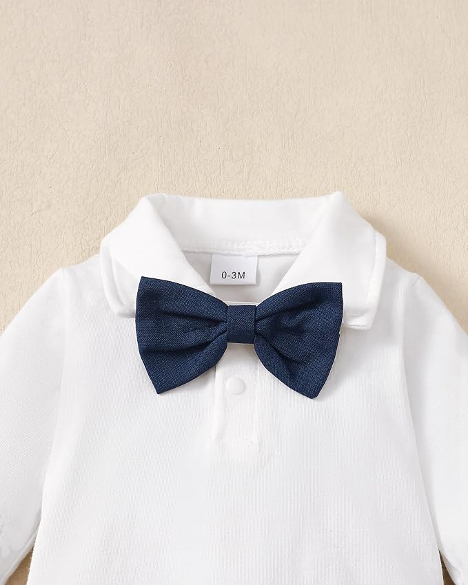 Newborn Baby Boy Clothes Gentleman Wedding Suit Infant Outfits Formal Dress Shirt+Bowtie+Suspender Pants