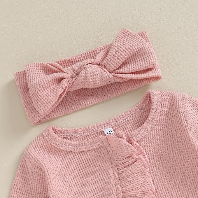 Newborn Girl Clothes Baby Girl Coming Home Outfit Zipper One-piece Outfits Ruffle Footie Bodysuit Jumpsuit Headband