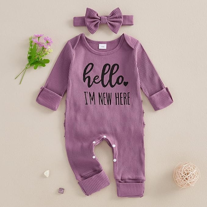 Newborn Girl Clothes Baby Girl Coming Home Outfit Zipper One-piece Outfits Ruffle Footie Bodysuit Jumpsuit Headband