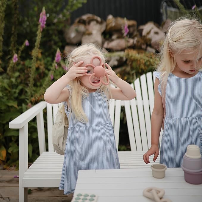 mushie Silicone Baby Daisy Rattle Teether Toy (Dusty Rose)