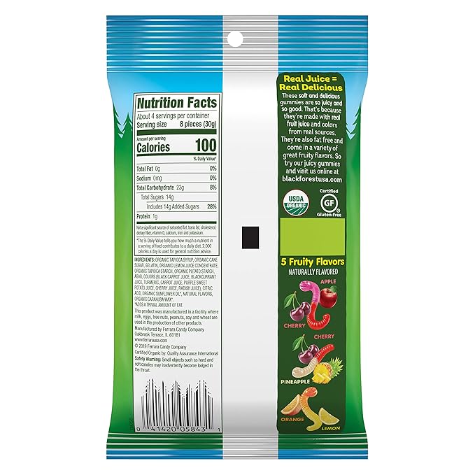 Black Forest Organic Gummy Worms Candy, 4 Ounce Bag (Pack of 12)