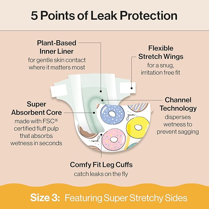 The Honest Company Clean Conscious Diapers for Delicate Skin | Up to 100% Leakproof | Hypoallergenic, Fragrance Free | Gender Neutral | Super Club Box, Size 3 (16-28 lbs), 120 Count (Prints May Vary)