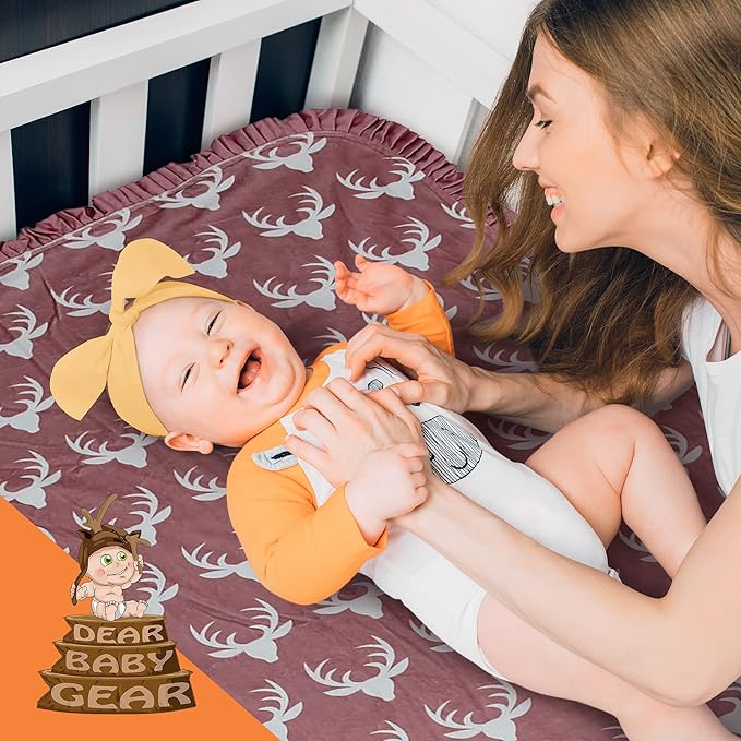 Dear Baby Gear - 40x30 Car Seat Canopy, Infant Carrier Cover for Boys & Girls, Cozy Fall Baby Shower Gift, Nursing & Stroller Use, Newborn Travel Sunshade Accessory, Antlers on Dusty Rose, Pink Dot