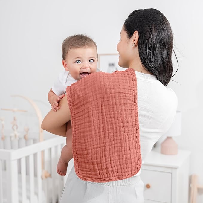 Comfy Cubs Muslin Burp Cloths 20" x 10", Pack of 10 - Large, 6-Layer, Ultra Absorbent 100% Cotton for Baby Drool and Messes - Soft, Safe & Gentle Baby Burp Cloths for Boys & Girls - Dusty Rose