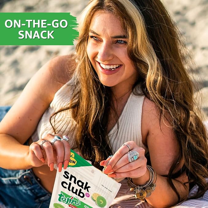 Snak Club Tajin Apple Rings, Sweet & Tasty Gummy Snacks, 11oz Family Size, Resealable Bag, 6 Count