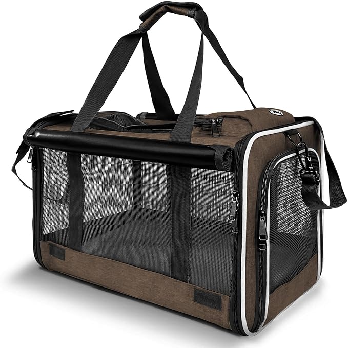 Pet Carrier for Large Cat Soft-Sided Animal Traveling Bag for Medium Cat up to 20lbs / Washable Small Dog Puppy 10 lbs Crate Case with Privacy Curtains for Home Outdoor Travel Mocha Brown