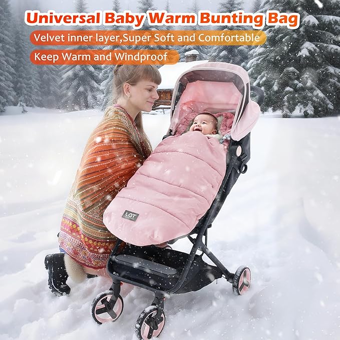 LAT Baby Warm Bunting Bag Universal,Stroller Sleeping Bag Cold Weather,Waterproof Toddler Footmuff (Detachable,Pink)