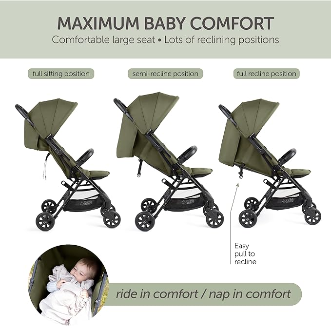 Lightweight Travel Stroller for Baby & Toddlers - Easy Fold & Compact Stroller with Canopy, Storage Basket, Multi-Position Recline & Convenient One-Hand Fold (Green)