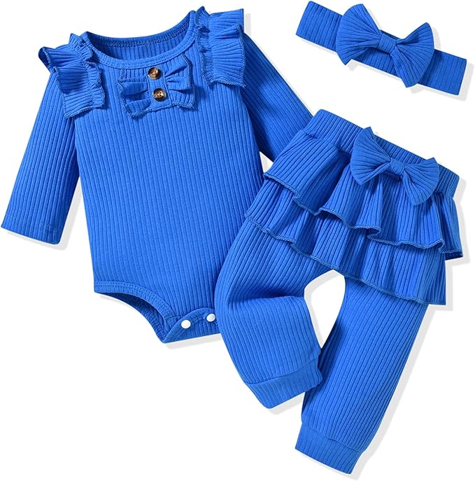 Aalizzwell Preemie Newborn Infant Baby Girls Clothes Ribbed Bodysuit Pants Set Fall Winter Outfits