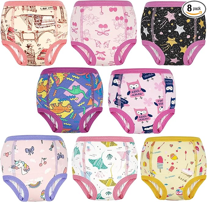 MooMoo Baby Absorbent Potty Training Pants 8 Packs Cotton Training Underwear for Girls 7T