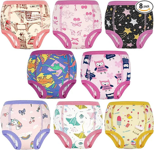 MooMoo Baby Absorbent Potty Training Pants 8 Packs Cotton Training Underwear for Girls 4T