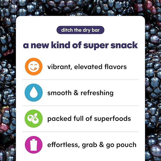 Noka Superfood Fruit Smoothie Pouches, Blackberry Vanilla, Healthy Snacks with Flax Seed, Plant Protein and Prebiotic Fiber, Vegan and Gluten Free Snacks, Organic Squeeze Pouch, 4.22 oz, 6 Count