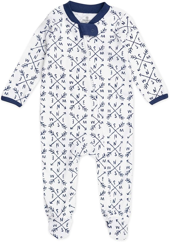HonestBaby Sleep & Play Footed One-piece Pajama Sleeper 100% Organic Cotton, Baby Boys