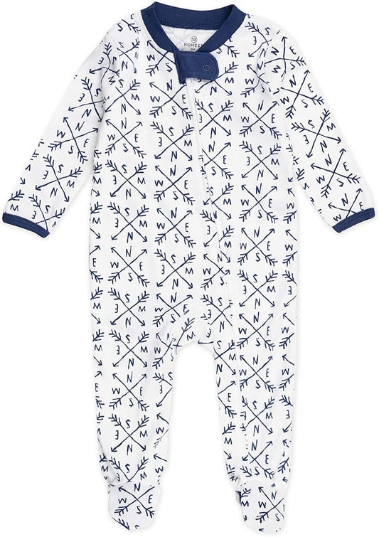 HonestBaby Sleep & Play Footed One-piece Pajama Sleeper 100% Organic Cotton, Baby Boys