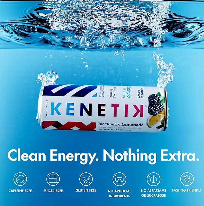 KENETIK Nootropic Ketone Drink, Ketones for Energy & Focus, Caffeine & Sugar Free, High Performance D-BHB Ketone Mix, Fuel w/Zero Crash or Jitters, Ready to Drink - Blackberry Lemonade 12 Pk
