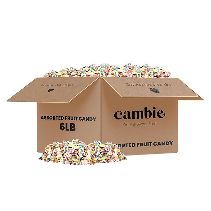 Assorted Fruit Hard Candy Individually Wrapped by Cambie, 6 lbs of Fruit Candy with a Deliciously Sweet Hard Exterior with a Soft, Decadent Filled Center
