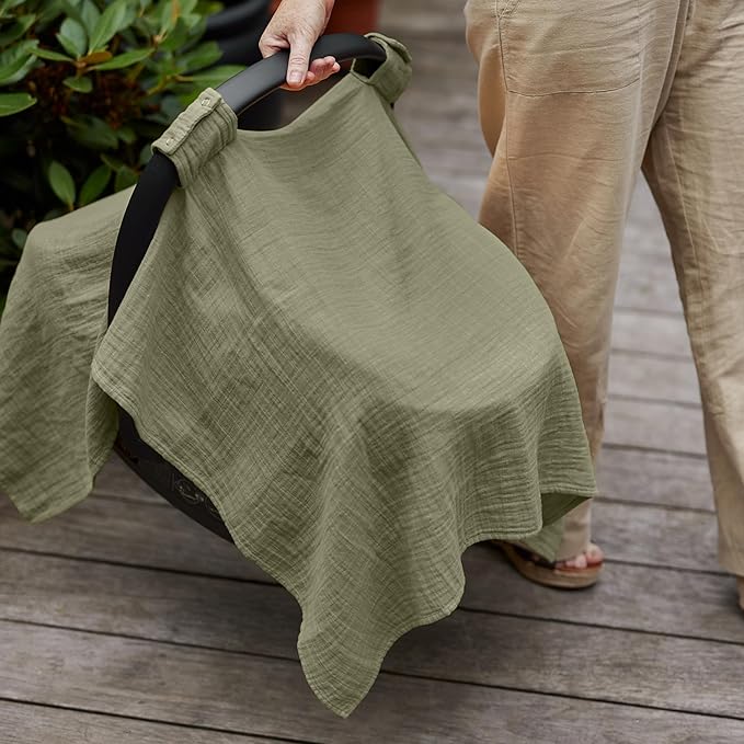 Car Seat Cover Baby - Organic Cotton - Carseat Covers Baby - Carseat Cover - Car Seat Canopy - Carseat Canopy - 100% Muslin Cotton, 43" x 32" (Sage Green)