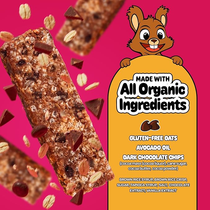 Snakkidz Organic Chewy Granola Bar, Allergen Free, Made with Avocado Oil, Low Sugar (45 Bars, Chocolate Chip)