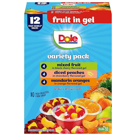 Dole Diced Peaches, Mandarin Oranges, and Mixed Fruit in Gel Variety Pack - Dole Fruit Bowls Snacks - 4.3 oz Bowls - 12 Pack