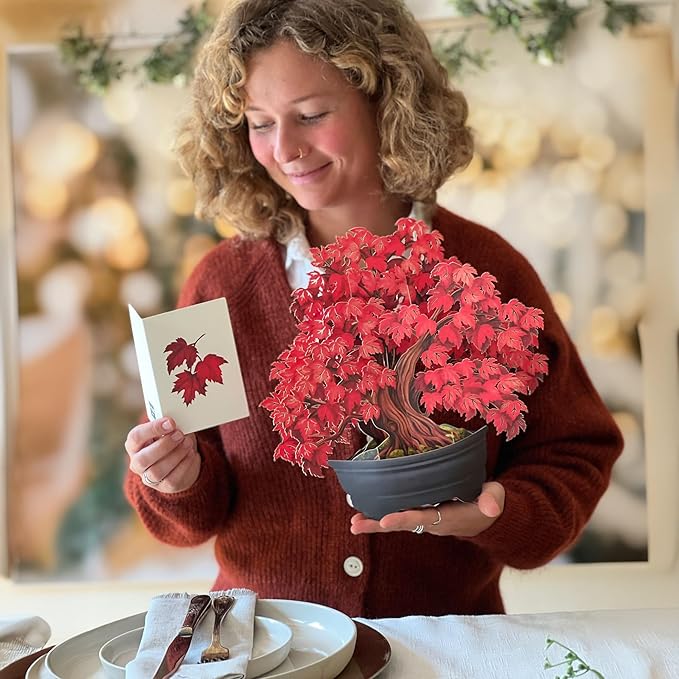 Freshcut Paper Pop Up Cards, Red Maple Tree, 12 Inch Life Sized Forever Flower Bouquet 3D Popup Greeting Card, Autumn Cards, Birthday Card, Blank Notecard & Envelope