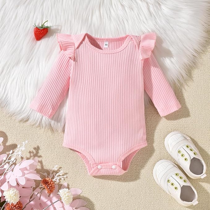 Aalizzwell Preemie Newborn Infant Baby Girls Clothes Ribbed Romper Bodysuit Pants Set Fall Winter Outfits