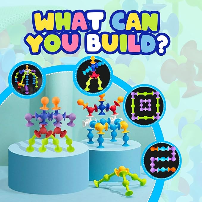 ACME CO 50 Pcs Baby Suction Bath Toys - Fun Squigz, Toddler Sensory & Interactive Building Toys, Montessori Stocking Stuffers