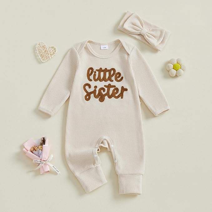 Newborn Baby Girls Rompers Knit Round Neck Long Sleeve Infant Fall Jumpsuits with Headband Coming Home Outfit