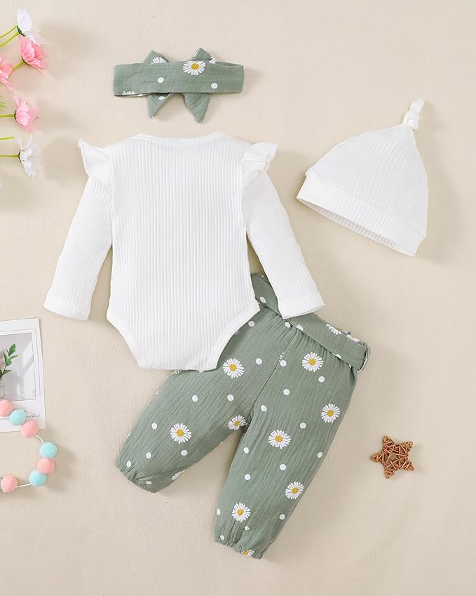 Renotemy Newborn Baby Girl Clothes Outfits Infant Romper Ruffle Floral Pants Cute Toddler Baby Girl Clothes Set