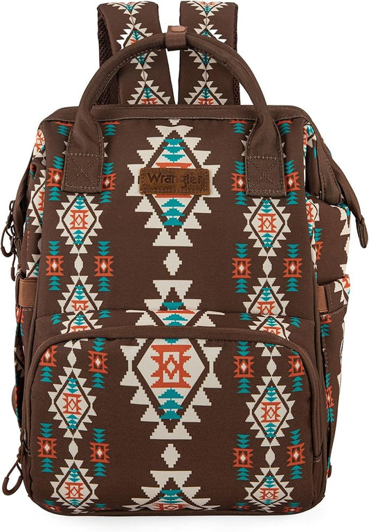 Wrangler Diaper Bag Backpack Aztec Travel Backpack Purses Western Multi-Function Baby Bags for Mom with Waterproof Insulated Pockets