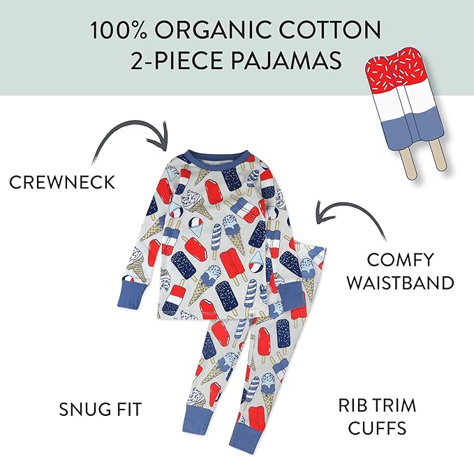 HonestBaby unisex-baby Celebration 2-piece Pajamas Sleepwear Pjs 100% Organic Cotton for Baby, Toddler, Kids
