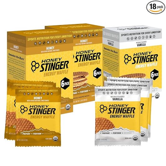 Honey Stinger Organic Energy Waffle Variety Pack, 12 Honey Waffles and 6 Vanilla, Nutritious Stroopwafel Snack for Exercise, Endurance and Performance