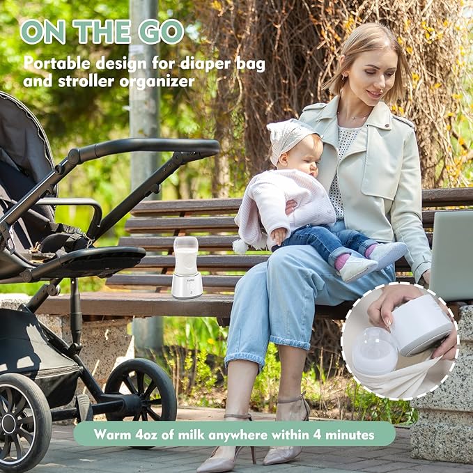 Portable Bottle Warmer, Travel Bottle Warmers for Breastmilk Formula, Rechargeable Baby Milk Warmer On the Go-Fast Bottles Warmer with 5 Adapters, 10000mAh, Smart Temperature Control, Leak-Proof