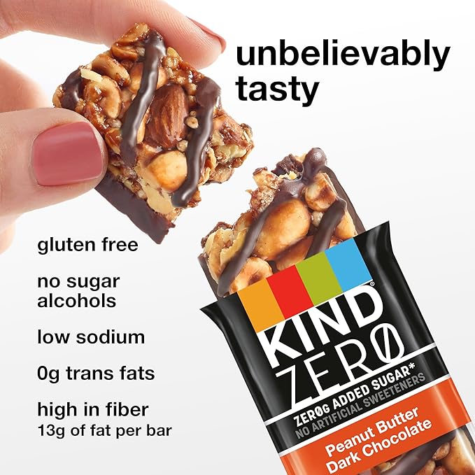 KIND ZERO Added Sugar Bars, Peanut Butter Dark Chocolate, Keto Friendly Snacks, Gluten Free, 5g Protein, 5 Count (Pack of 2)