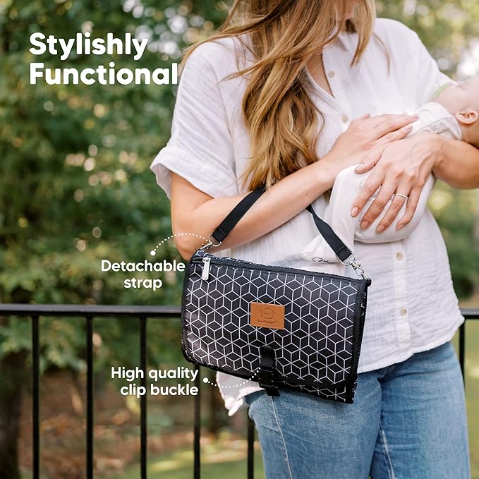 KeaBabies Portable Diaper Changing Pad - Large Waterproof Baby Changing Mat, Compact Travel Diaper Clutch, Functional Pockets Fit Newborn Essentials, Wipeable & Padded Baby Changer (Woodland)