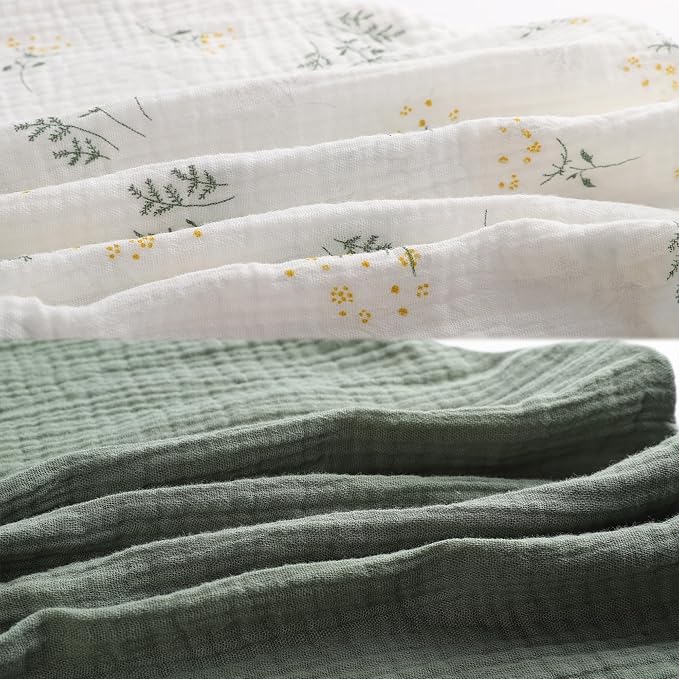 Onacosht Muslin Nursing Pillow Cover 2 Pack 100% Cotton Ultra Soft Breastfeeding Pillow Covers for Baby Boy and Girl, Green and Botanical