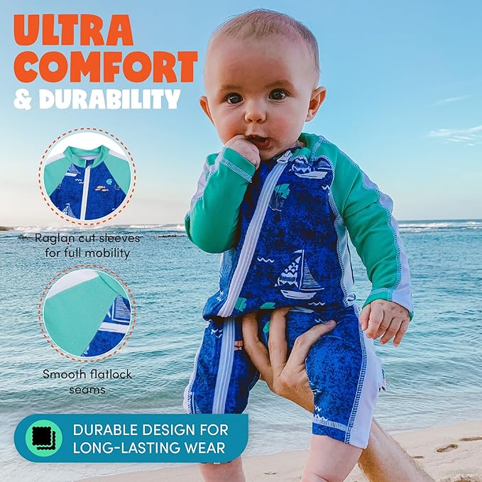 SwimZip Boys' Long-Sleeve UPF 50+ Swimsuit for Baby, Toddler, & Little Boys