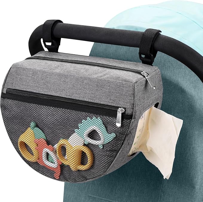 Accmor Insulated Side Sling Stroller Saddle Bag Organizer, Universal Stroller Organizer, Stroller Bag Caddy Organizer, Grey